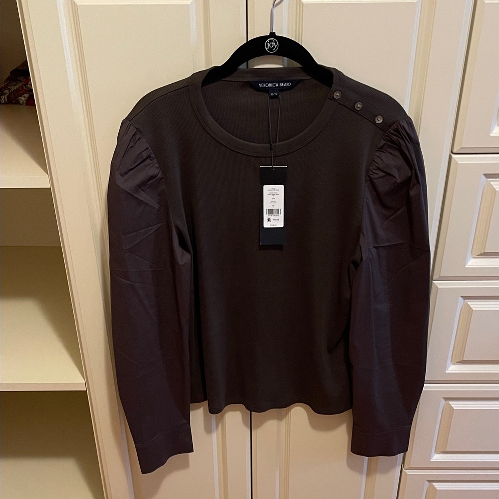 Veronica Beard Jeans Fersie Mixed  Media tee Dark Brown Long Sleeve Top. Size XL